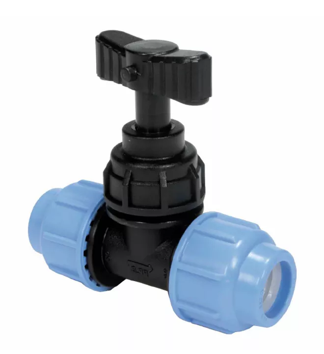 PE stopkraan 20mm 2xknelkoppeling
