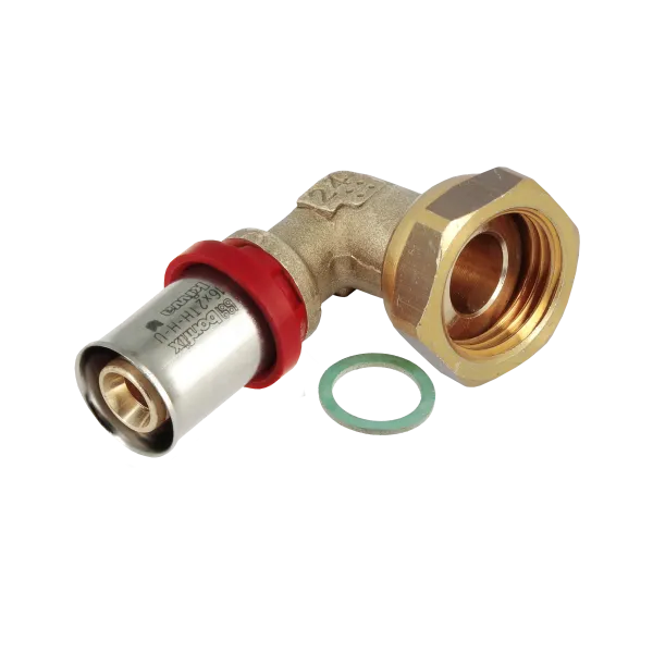 Alu-pers 2-delige Knie m. vlakke dichting 1/2"x16 mm