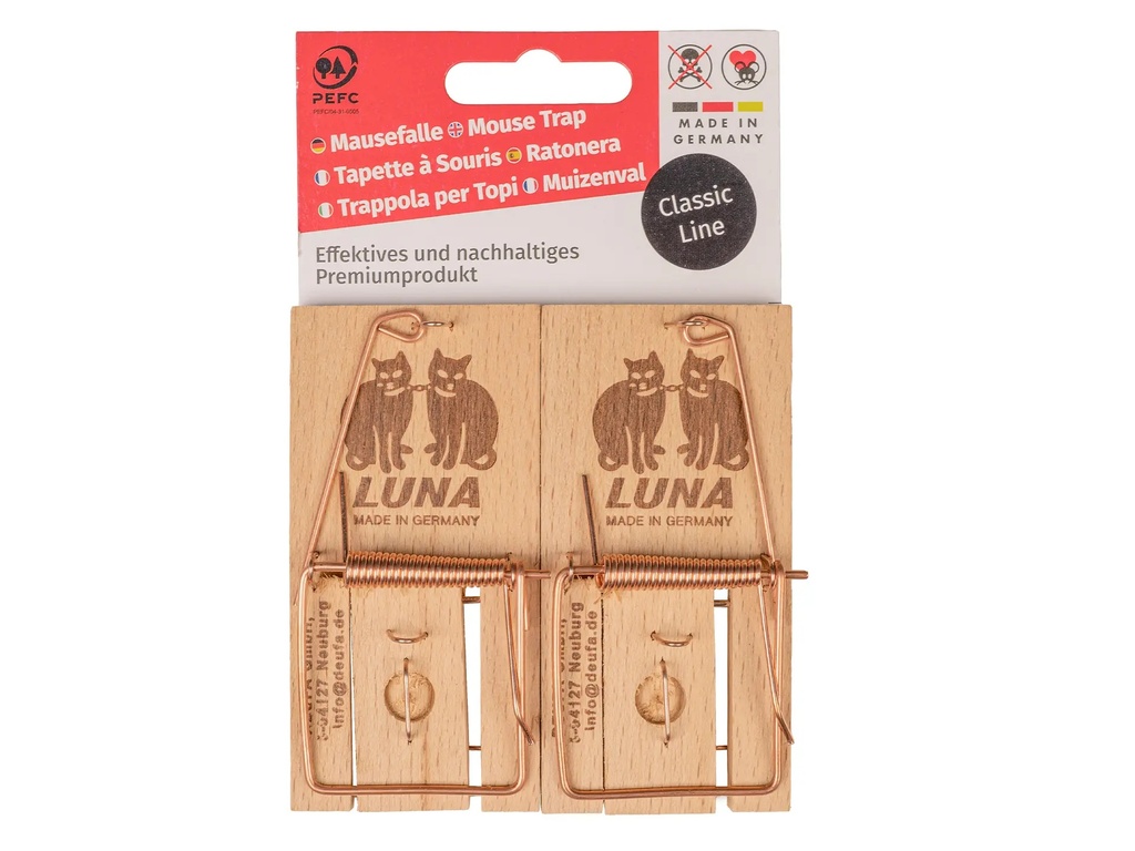 Muizenval LUNA hout per 2 stuks op kaart