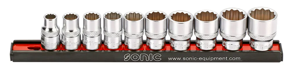 1000367 Sonic Doppenset 3/8"12-Kant  10 Dlg Op Rail 201009