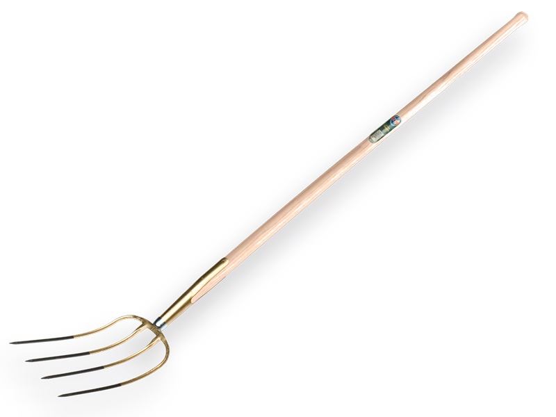 Mestvork Offner met 4 tanden brons, met essen steel 135 cm
