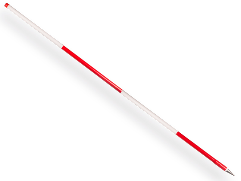 [8712129609058] Jalonstok NESTLE hout 200cm., geplastificeerd, boven wit, stalen punt.