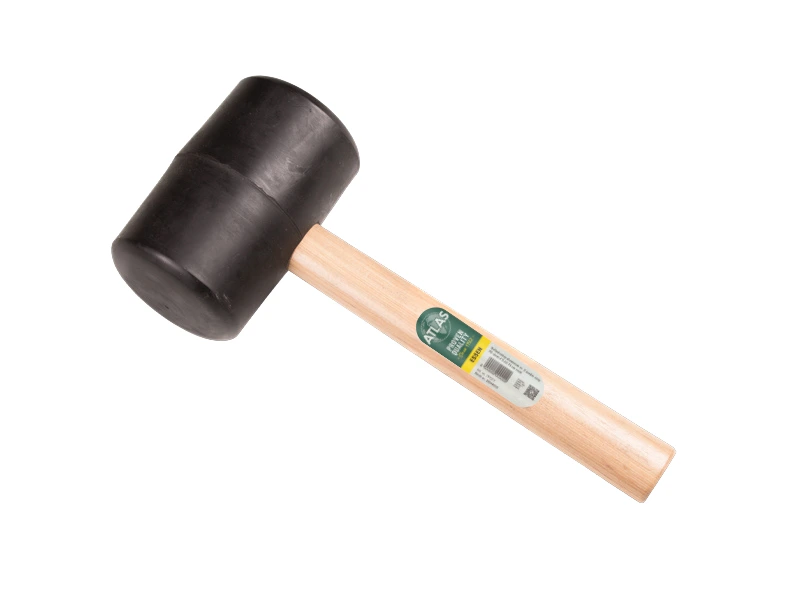 Rubberhamer ATLAS nr. 9 zacht Ø 100mm (2 KG) 70 shore met houten steel.