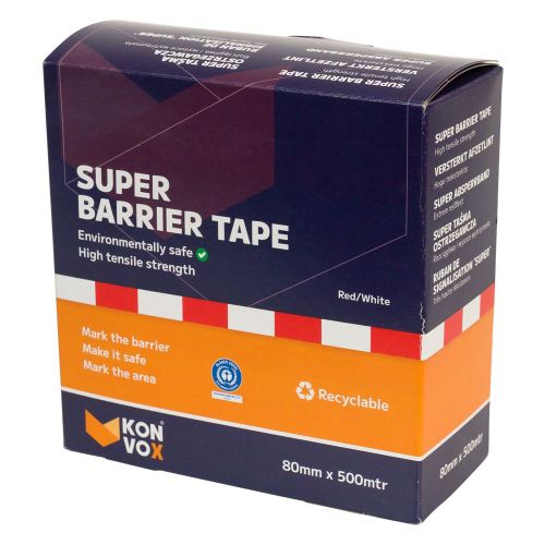 afzetband 500M rood/wit versterkt 8 cm breed