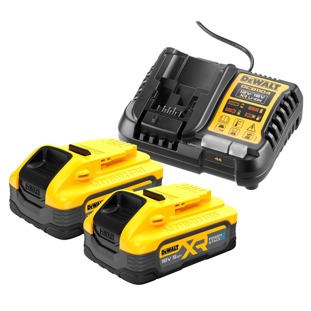 Dewalt DCB1104H2 2×5.0Ah POWERSTACK accu’s en lader