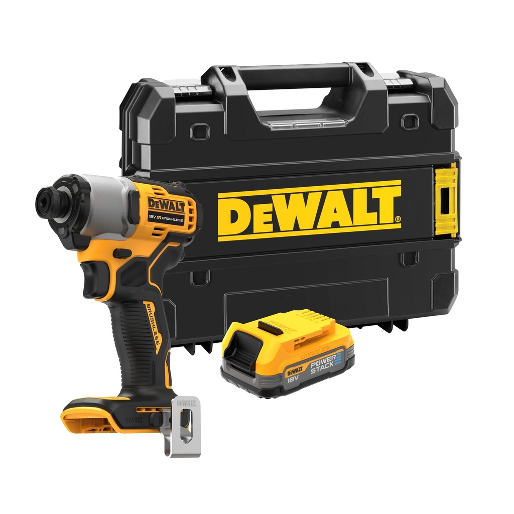 [DCF840E1T] Dewalt DCF840E1T 18V XR BRUSHLESS SLAGSCHROEVENDRAAIER
1× 1.7Ah POWERSTACK accu zonder lader in TSTAK koffer