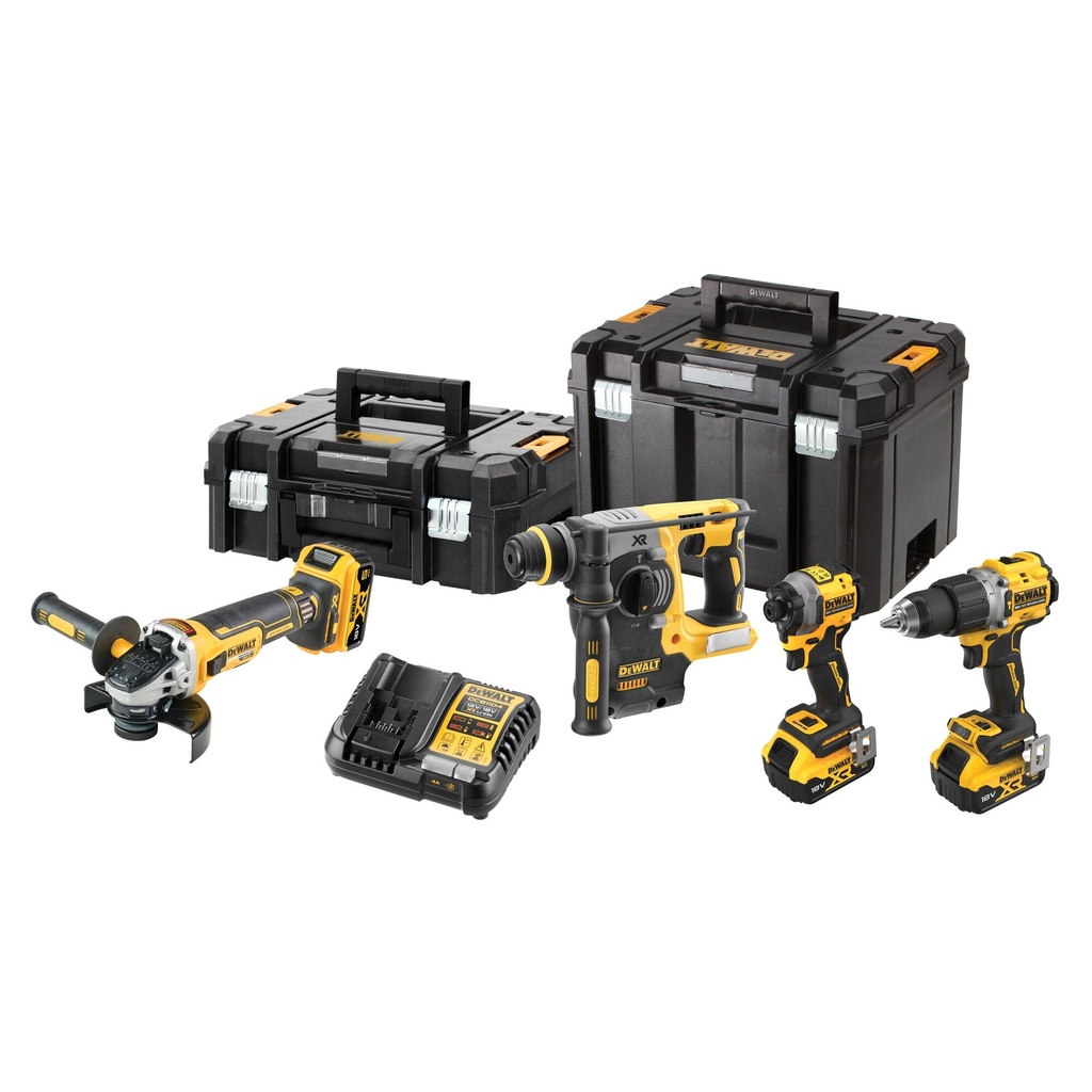 DeWalt DCK429P3T 4-delige combo kit 18V
incl DCD805, DCF850,DCH273,DCG405 
incl 3 18V 5Ah accu's, lader en T-Stak koffer