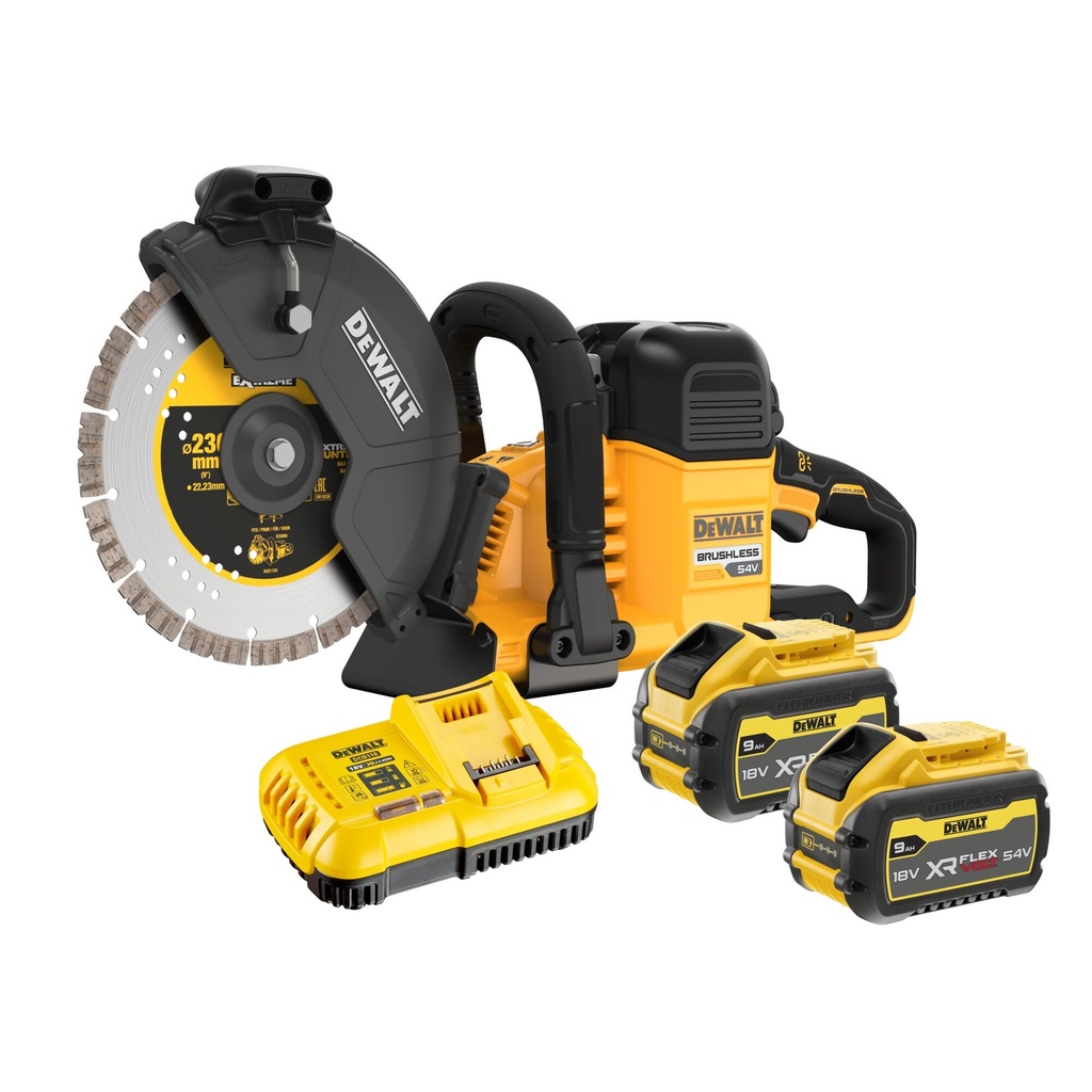 [DCS691X2] Dewalt DCS691X2 54V XR FLEXVOLT BRUSHLESS 230MM DOORSLIJPMACHINE
2× 9.0Ah accu’s en snellader